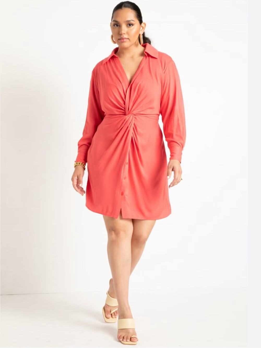Eloquii NWT twist front mini shirt dress coral orange size 28 summer vacation